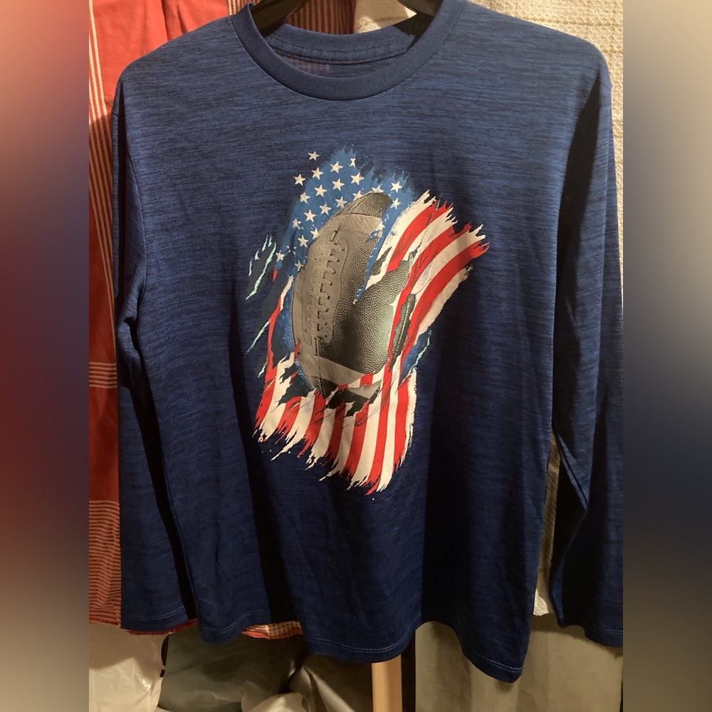 Kids Football American Flag shirt T-shirt Blue XL Extra Large Tek Gear